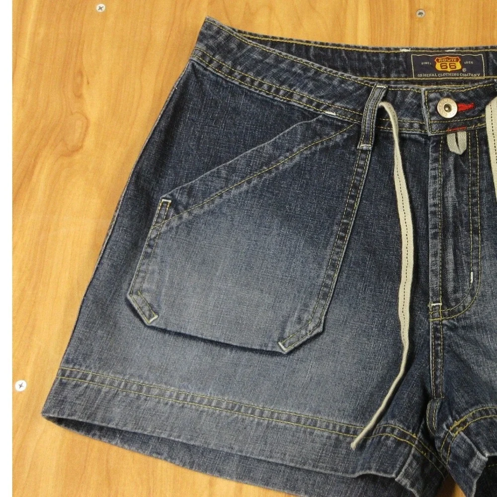 ROUTE 66 Utility Jean Shorts Drawstring VINTAGE Sz 9/10 Blue Denim Jorts Y2K 90s